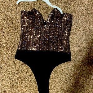 Super fun gold sparkly body suit thong size medium